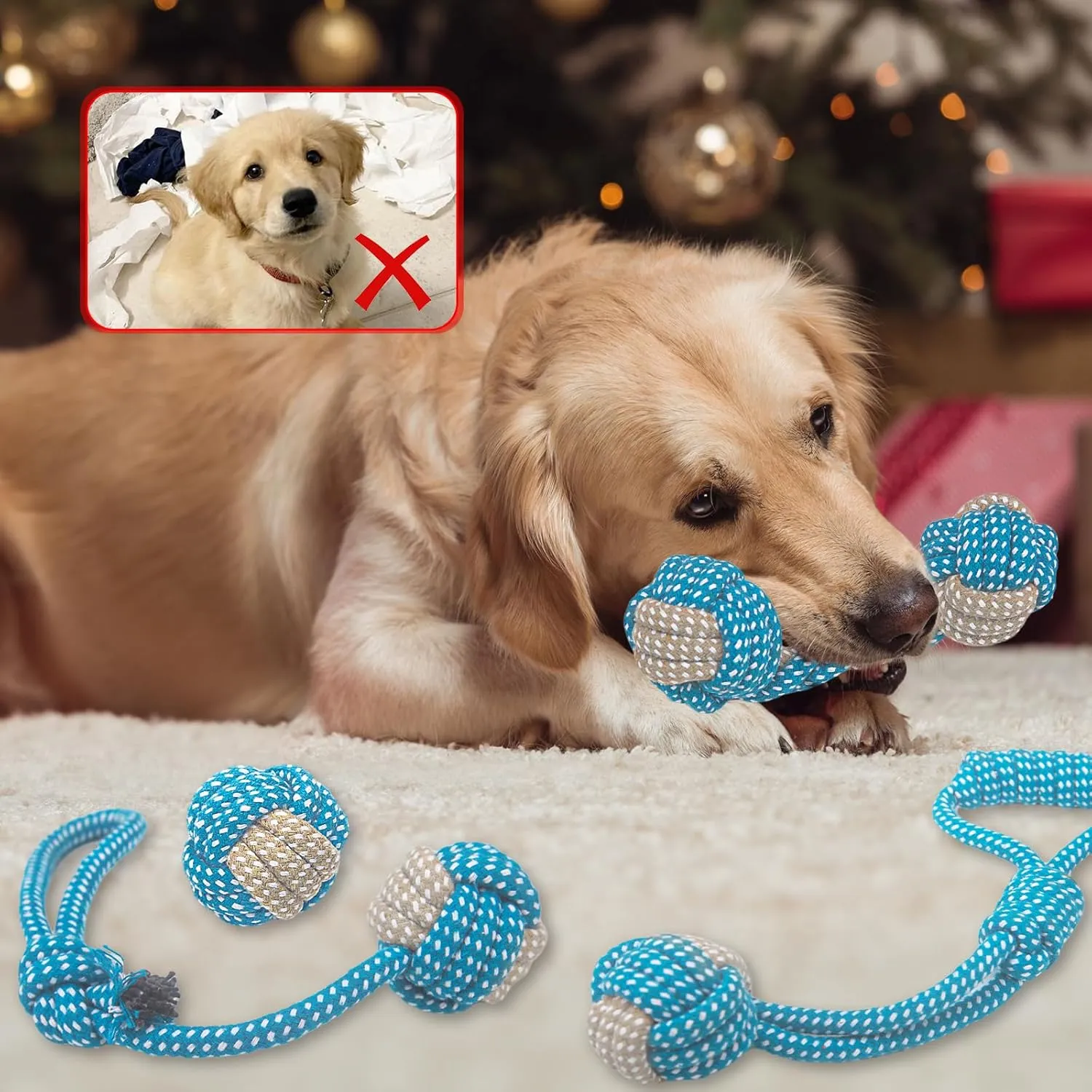 7 Pack Puppy Rope Toys - Variety of Cotton Rope Toys for Small Dogs, Teething, Chewing & Keeping Dogs from Being Bored - Blue