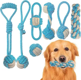 7 Pack Puppy Rope Toys - Variety of Cotton Rope Toys for Small Dogs, Teething, Chewing & Keeping Dogs from Being Bored - Blue