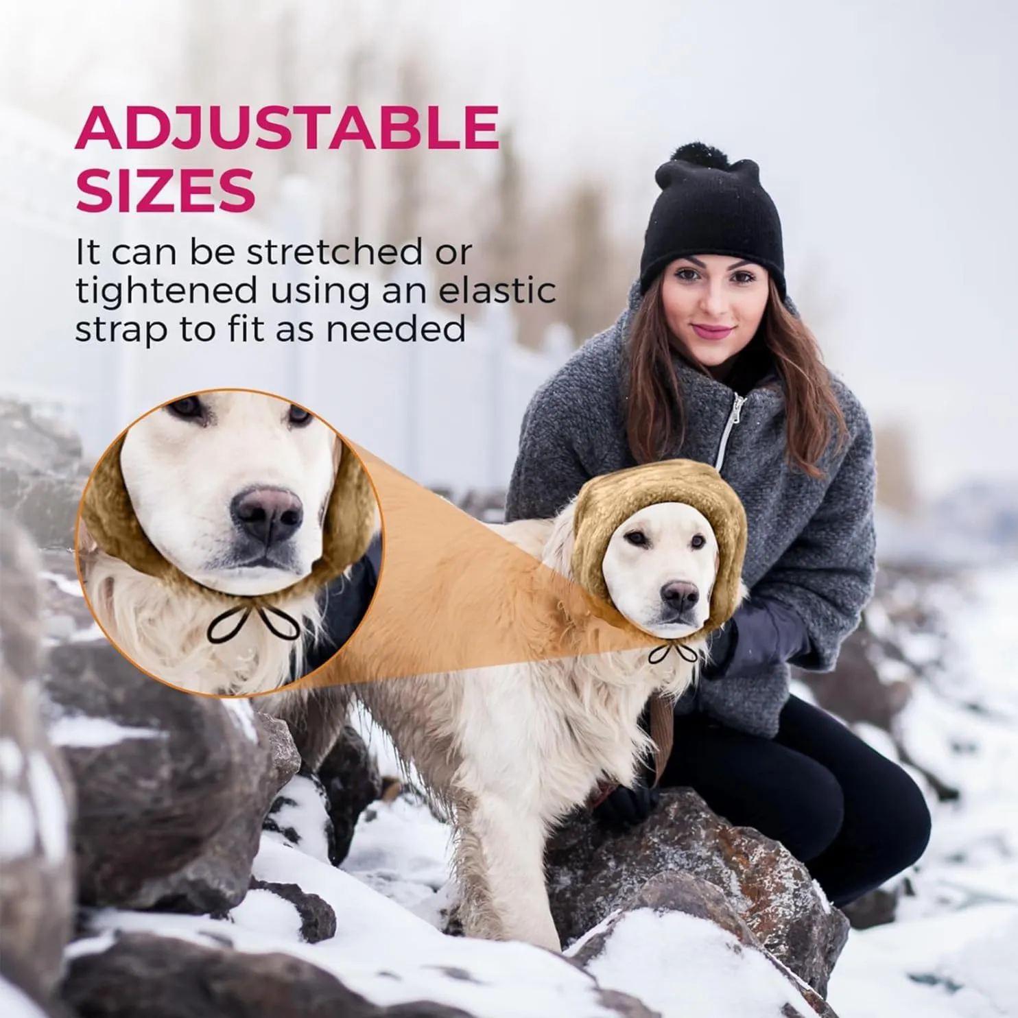 Adjustable Dog Noise Cancelling Ear Muffs Noise Protection - Ear Wraps for Dogs - Snoods Dog Headband Ear Covers for Anxiety Relief (Brown, Large)