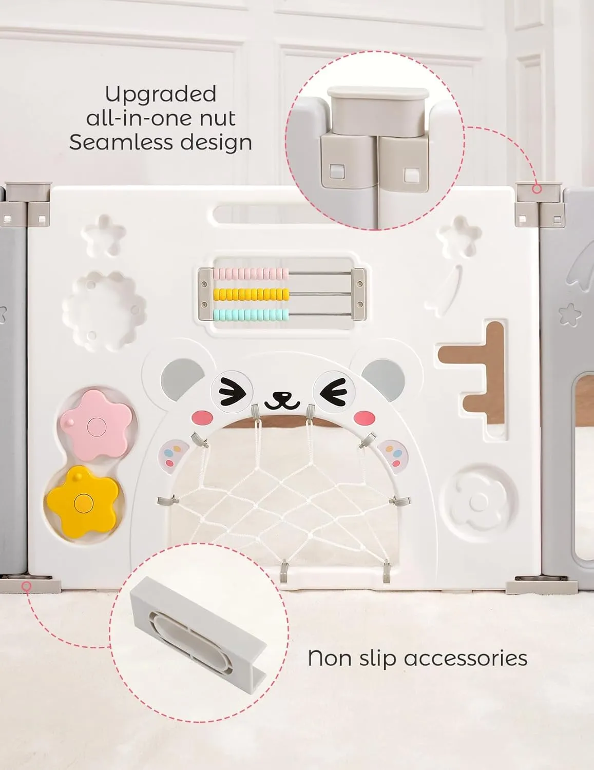 Baby Playpen, Dripex Foldable Playpen for Babies and Toddlers, Custom Shape Baby Fence, Safety Play Yard with Gate, Portable Play Area for Indoor or Outdoor, Grey White, 14 Panel
