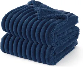 Bedsure Waterproof Dog Blankets for Small Dogs - Soft Puppy Cat Blanket Corduroy Fleece Washable, Cozy Calming Reversible Furniture Protection for Pet Kitten Doggy,25"x35", Navy Blue