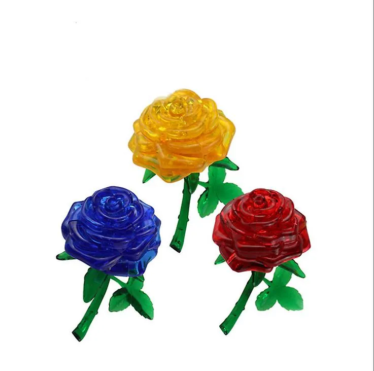 blue 3D self-installed rose crystal building block ,Diy Puzzle educational jigsaw toy AZ19160