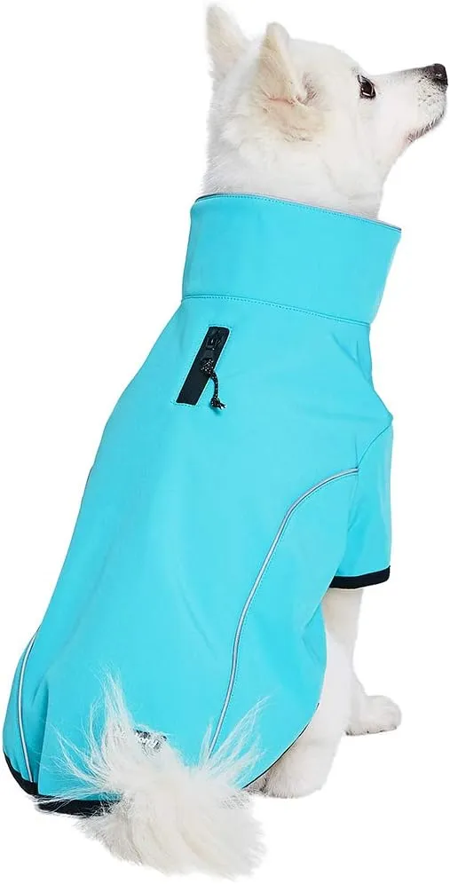 Blueberry Pet Windproof Waterproof Reflective Softshell Dog Jacket, Cyan Blue, Back Length 27.5", Size 26, Warm & Lightweight Winter Outdoor Windbreaker Coats Raincoats for Dogs