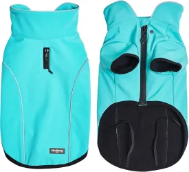 Blueberry Pet Windproof Waterproof Reflective Softshell Dog Jacket, Cyan Blue, Back Length 27.5", Size 26, Warm & Lightweight Winter Outdoor Windbreaker Coats Raincoats for Dogs