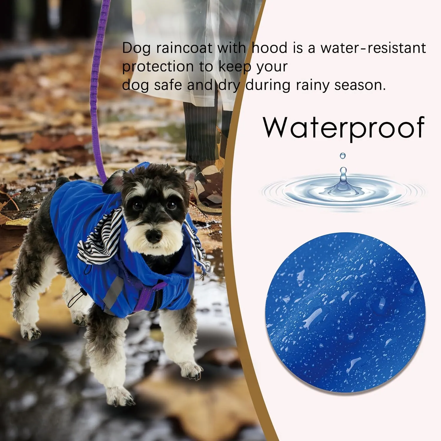 Breathable Dog Raincoat with Detachable Hood - Reflective Strips, 6 (S-35XL) - Rain/Water Resistant(Blue,M)