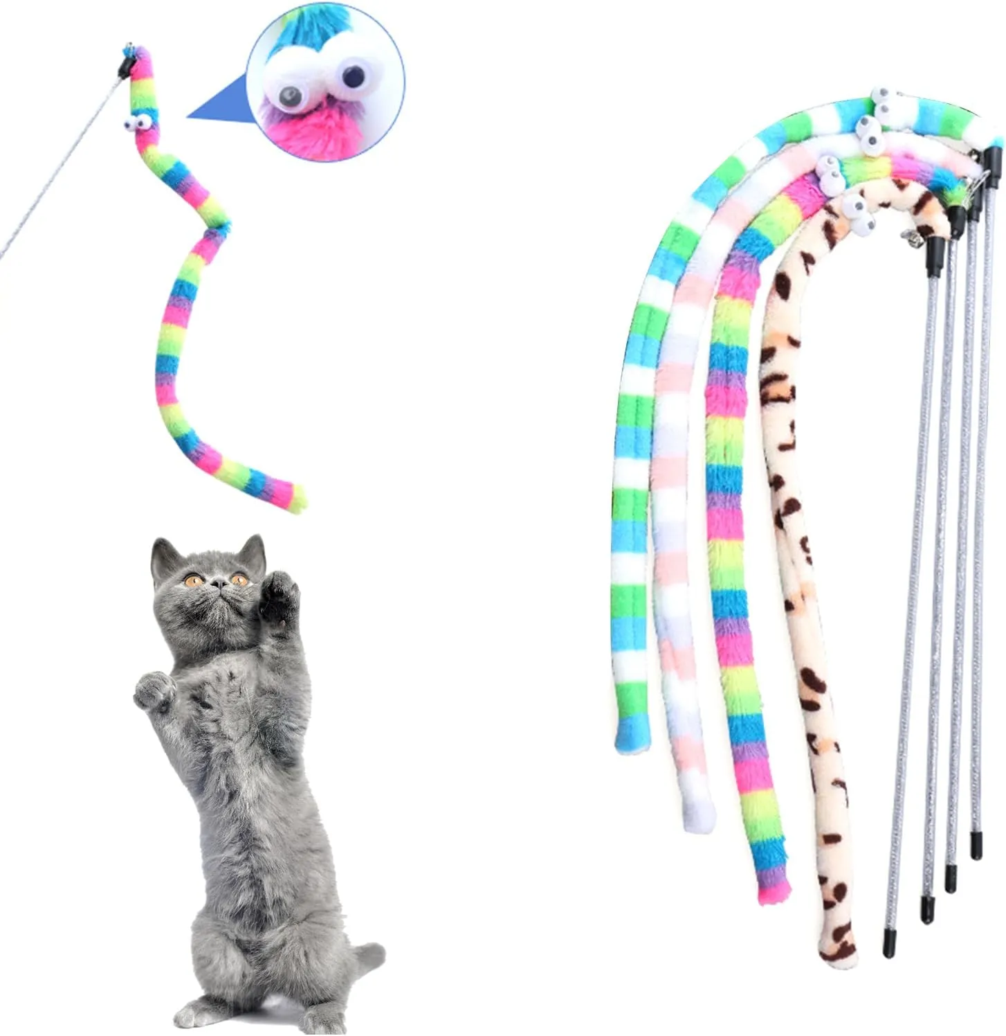 Cats Teaser Rod Toy Plush Caterpillars Interaction Cats Teasing Toy Indoor Teaser for Boredom Cats Entertainment