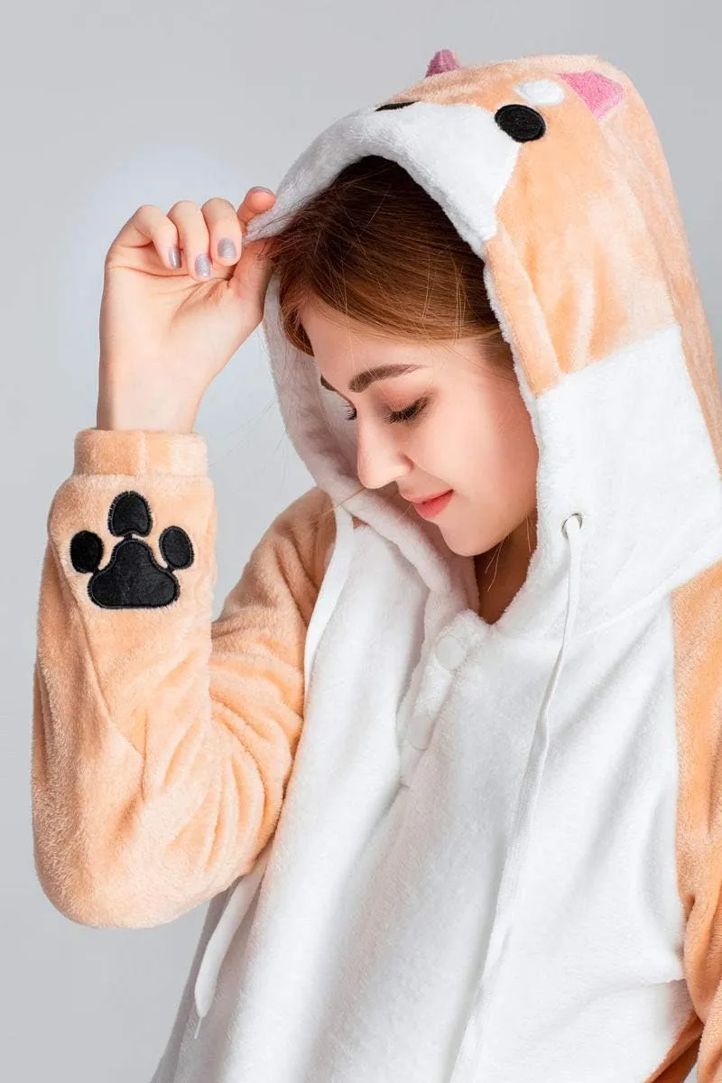 CORIRESHA Cute Coral Velvet Long Sleeve Shiba Inu Dog Embroidery Home Wear Hoodie for Women