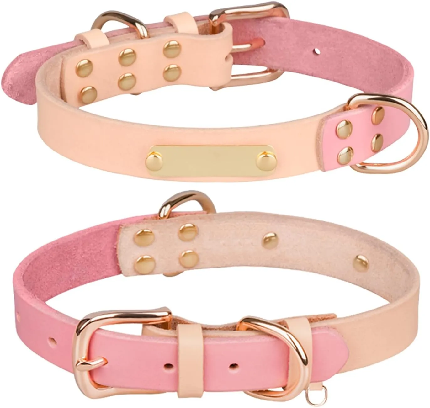 Custom Cute Handmade Genuine Leather Dog Collar Personalized with Name Boy Girl Dog Collar for Puppy Small Medium Large Male Female Dogs
