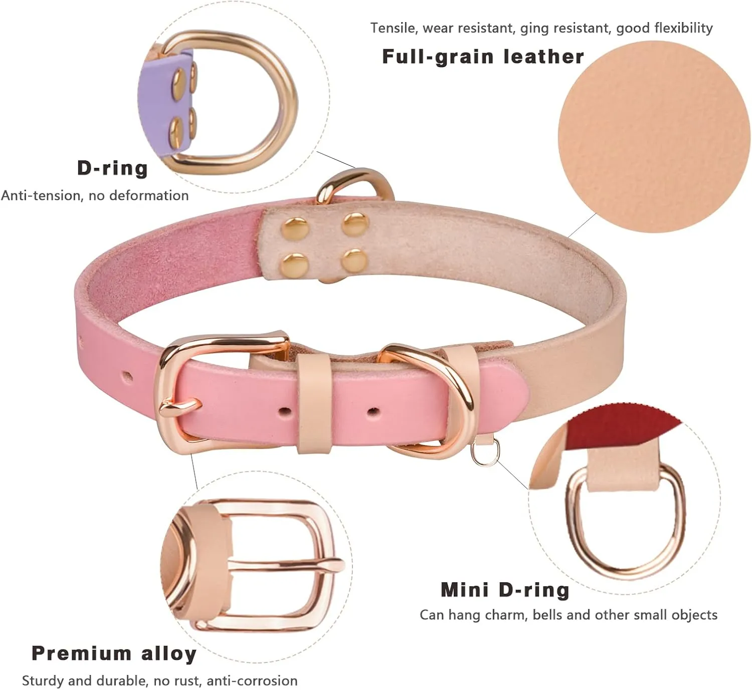 Custom Cute Handmade Genuine Leather Dog Collar Personalized with Name Boy Girl Dog Collar for Puppy Small Medium Large Male Female Dogs