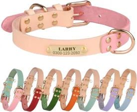 Custom Cute Handmade Genuine Leather Dog Collar Personalized with Name Boy Girl Dog Collar for Puppy Small Medium Large Male Female Dogs