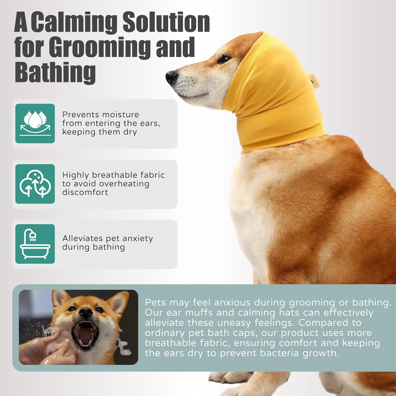 Dog Calming Hoodie, Hematoma Ear Wrap, Quiet Head Cover Sleeves Ear Covers for Bath, Thunderstorms