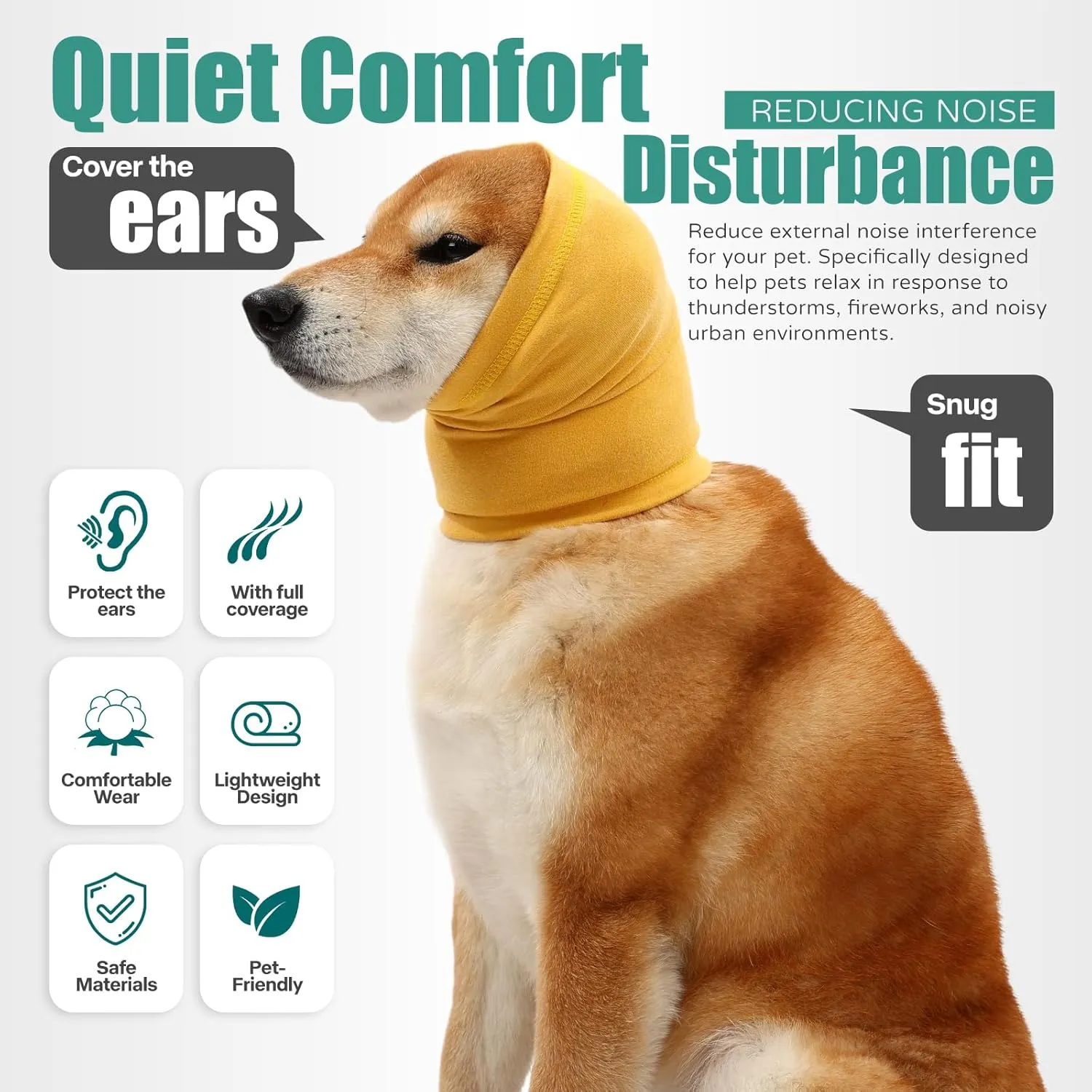 Dog Calming Hoodie, Hematoma Ear Wrap, Quiet Head Cover Sleeves Ear Covers for Bath, Thunderstorms