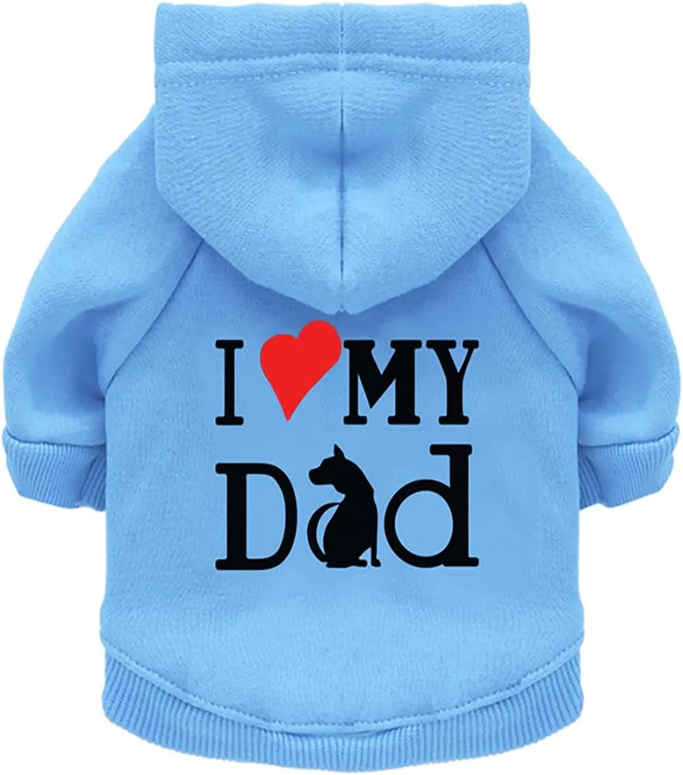 Dog Hoodie Dog Hoodies for Small Dogs Clothes I Love My Dad Fleece Sweater Winter Sweat Shirt Warm Cotton Dog Hoodie for Small Dog Cat Dad Blue M