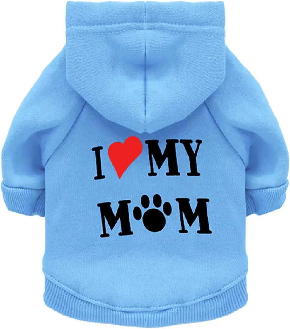 Dog Hoodie Dog Hoodies for Small Dogs Clothes I Love My Mom Fleece Sweater Winter Sweat Shirt Warm Cotton Dog Hoodie for Small Dog Cat Mom Blue M
