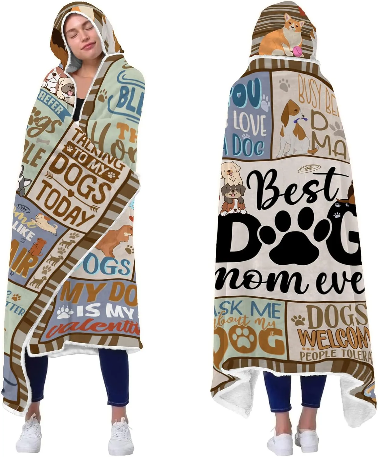 Dog Mom Gifts, Wearable Blanket, Fleece, Modern, 73x47 inches, Multicolored, Dog Mom Mothers Day Gift, Perfect for Napping, Camping, Winter