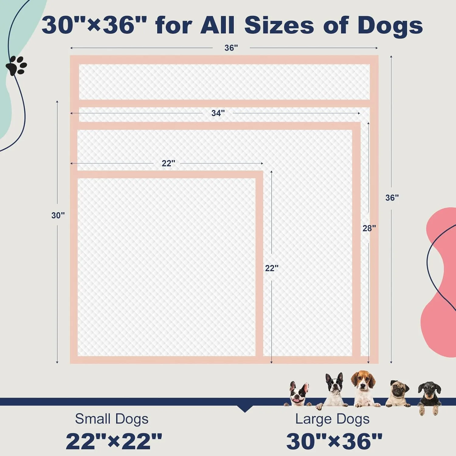 Dog Pee Pads Extra Large 30"  36" - 40 Count, XXL Urine Underpads, Unscented Pink Puppy Pads, Super Absorbent & Leak-Proof Potty Pads for Doggies