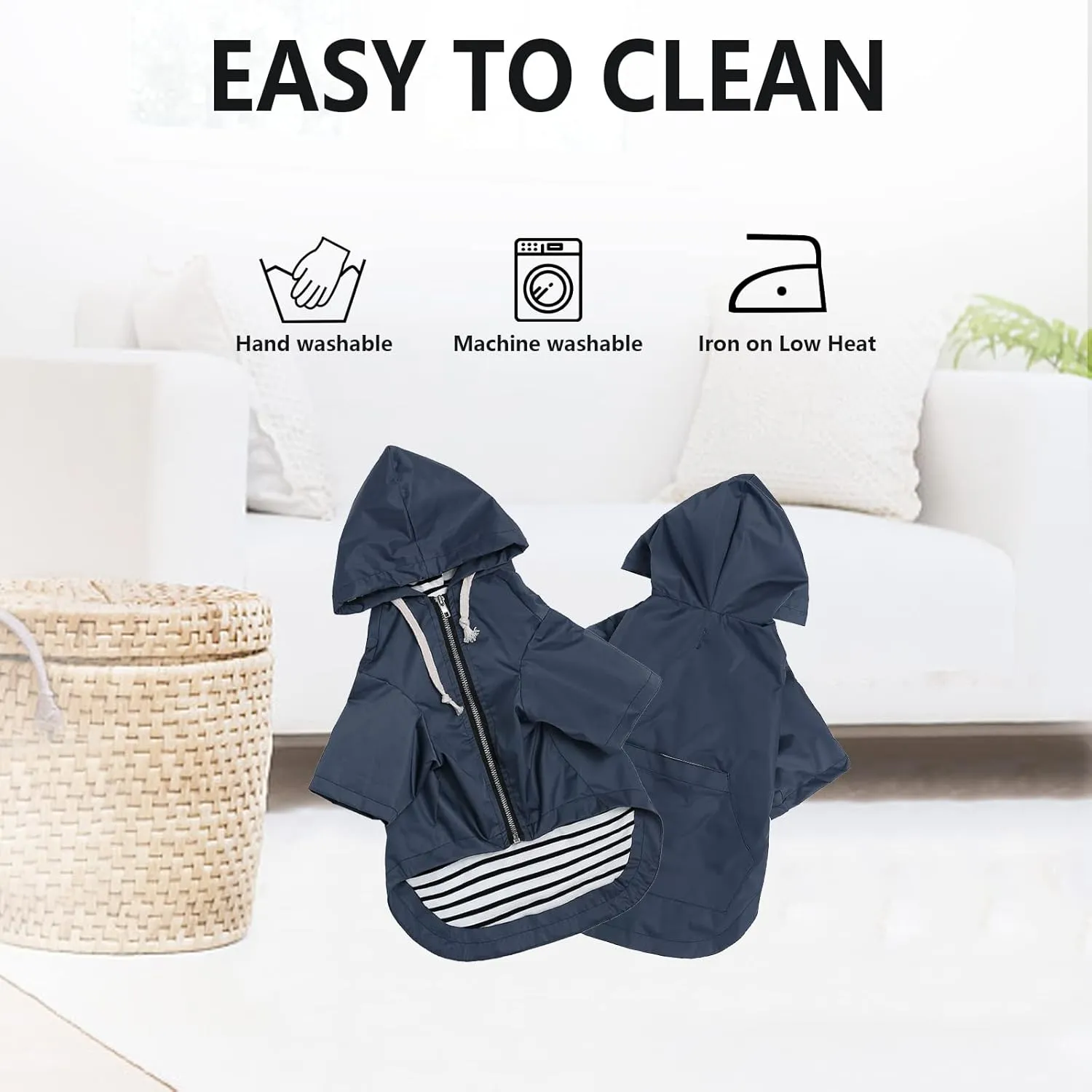 Dog Raincoat rain Jacket Raincoat Dogs Waterproof Small Medium Breeds Zip Closure Storage Pocket Harness Hole Blue M