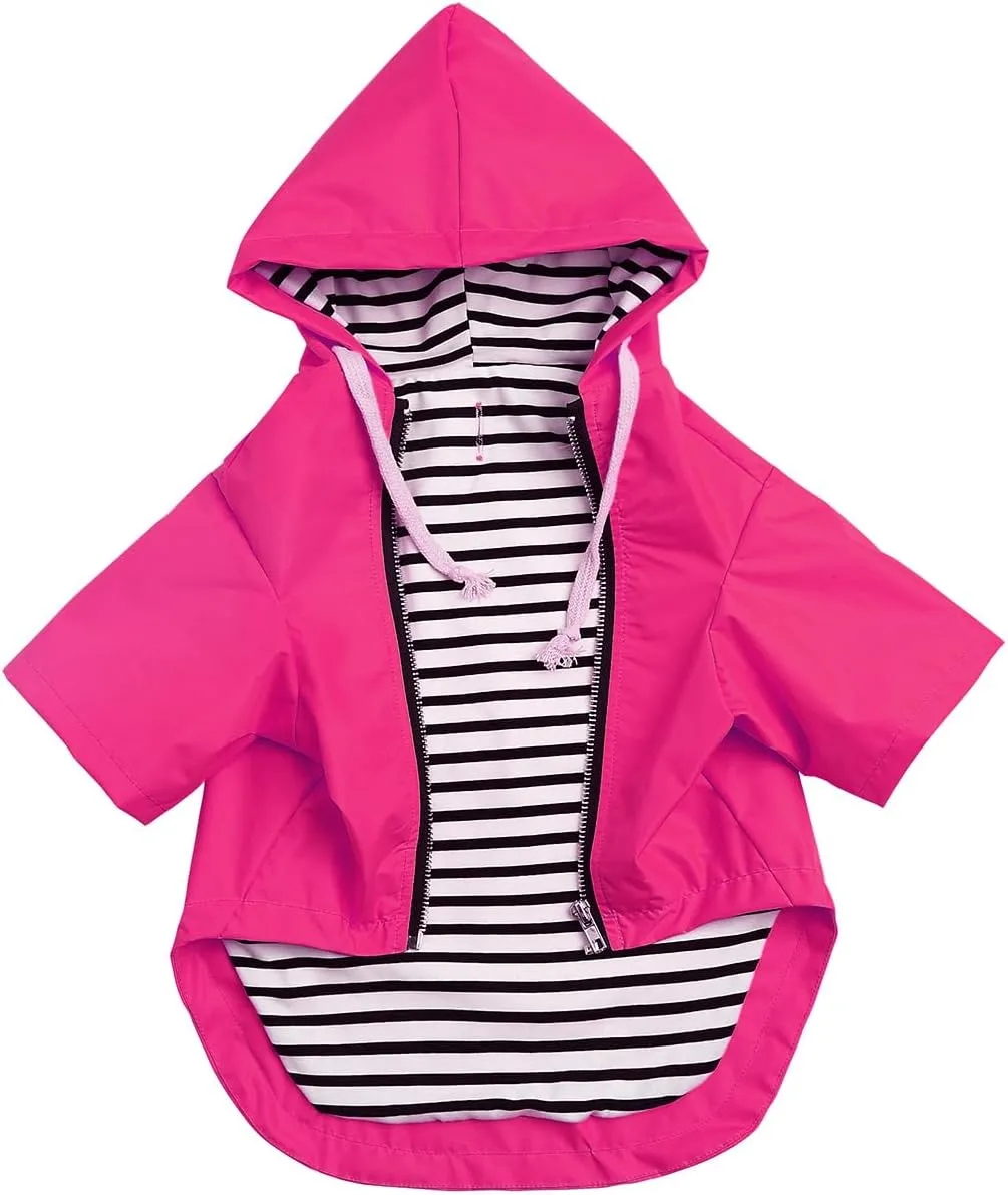 Dog Raincoat rain Jacket Raincoat Dogs Waterproof Small Medium Breeds Zip Closure Storage Pocket Harness Hole Pink M