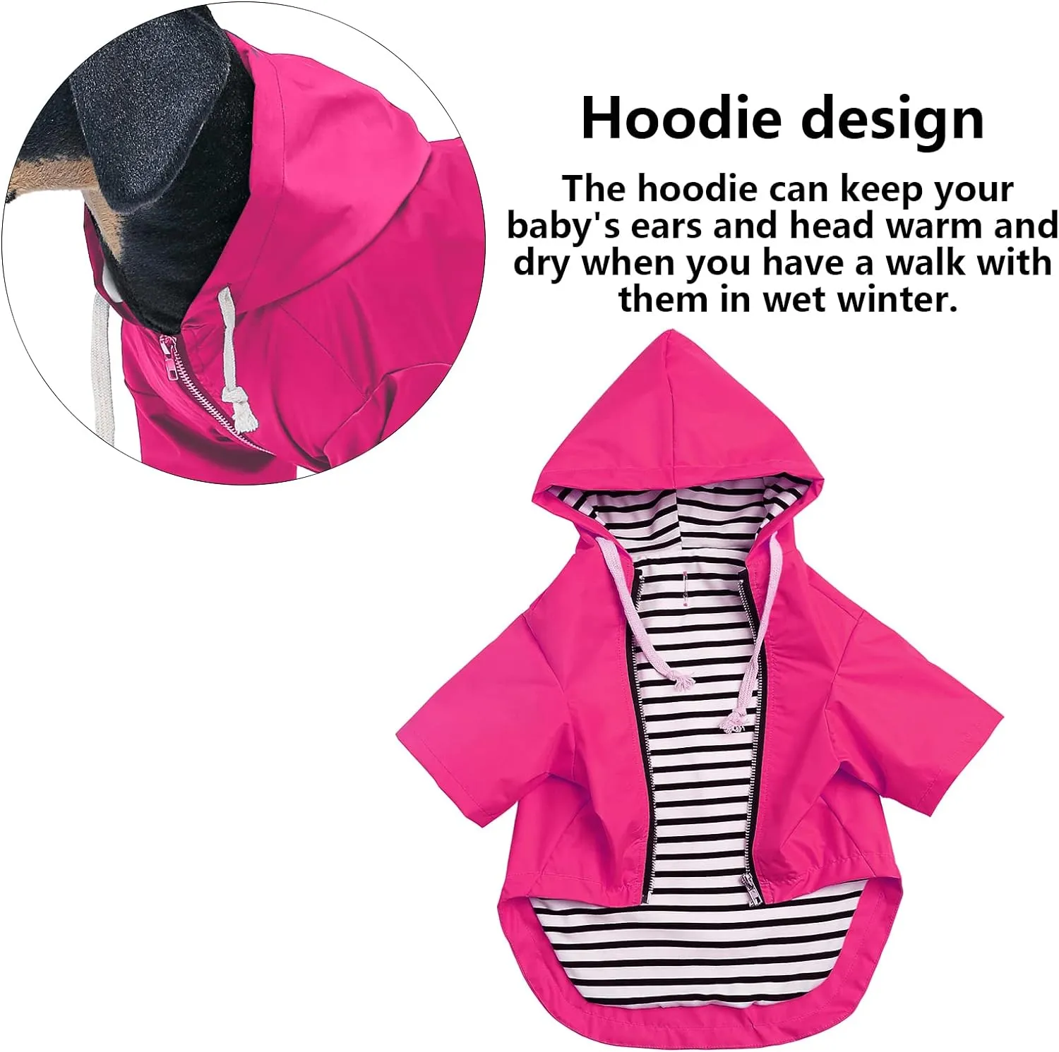 Dog Raincoat rain Jacket Raincoat Dogs Waterproof Small Medium Breeds Zip Closure Storage Pocket Harness Hole Pink M