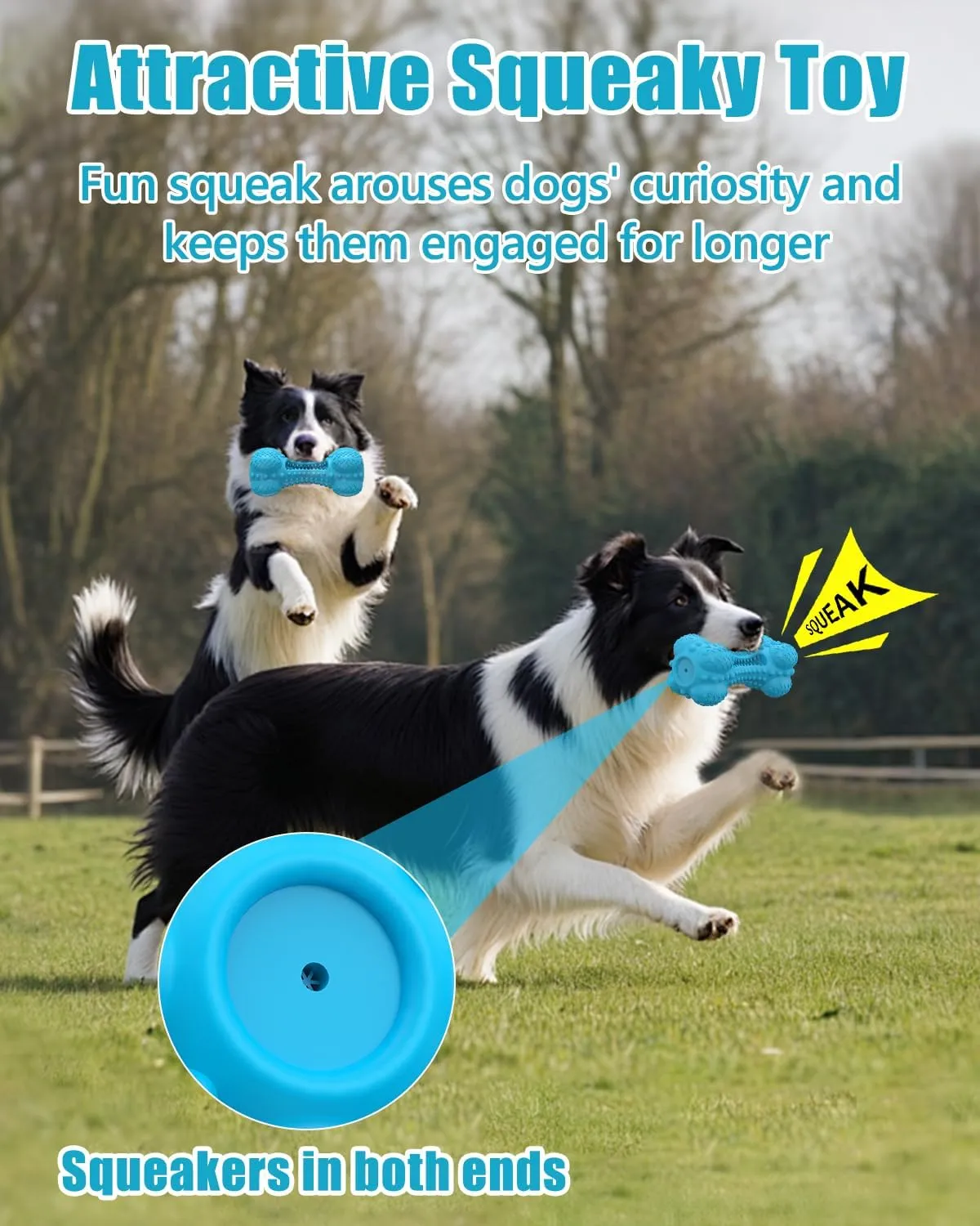 Dog Squeaky Chew Toys for Aggressive Chewers, Long Lasting Tough Rubber Bones for Teeth Cleaning, Indestructible Pet Toy for Large Medium Breed Dogs