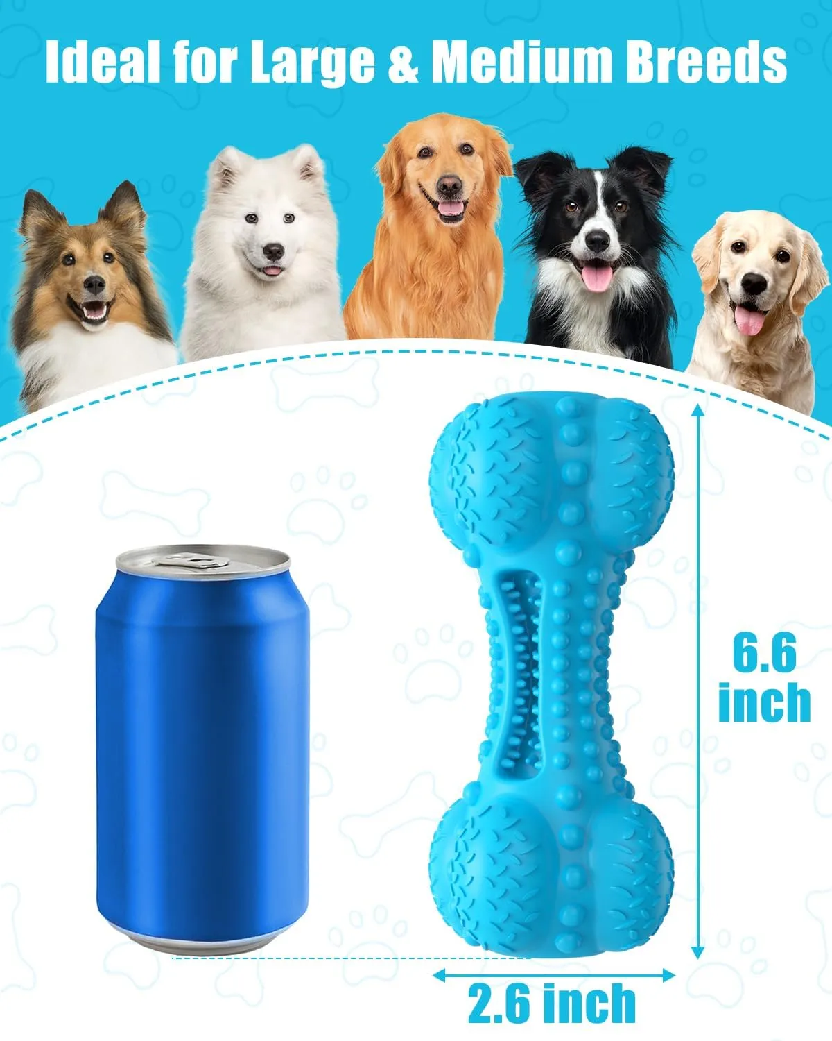 Dog Squeaky Chew Toys for Aggressive Chewers, Long Lasting Tough Rubber Bones for Teeth Cleaning, Indestructible Pet Toy for Large Medium Breed Dogs