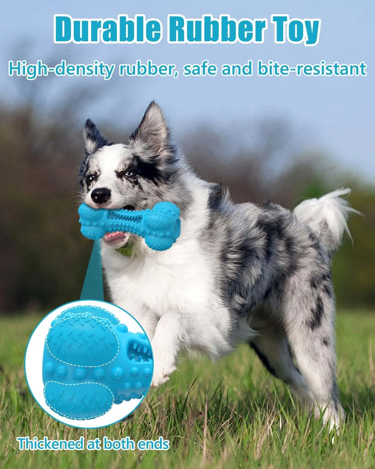Dog Squeaky Chew Toys for Aggressive Chewers, Long Lasting Tough Rubber Bones for Teeth Cleaning, Indestructible Pet Toy for Large Medium Breed Dogs