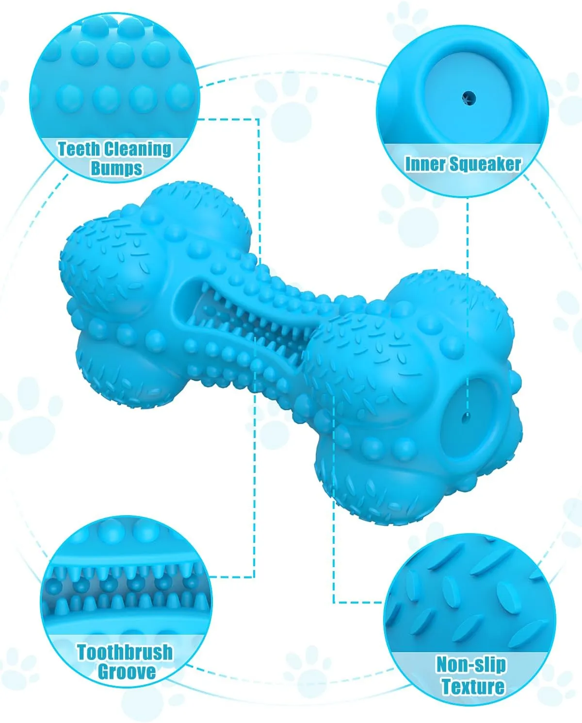 Dog Squeaky Chew Toys for Aggressive Chewers, Long Lasting Tough Rubber Bones for Teeth Cleaning, Indestructible Pet Toy for Large Medium Breed Dogs