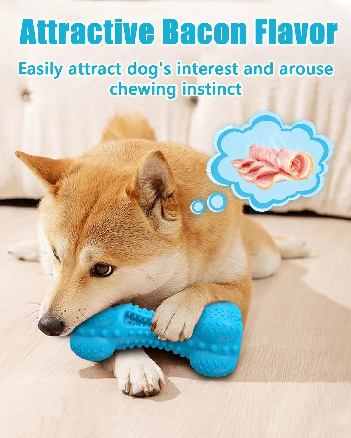 Dog Squeaky Chew Toys for Aggressive Chewers, Long Lasting Tough Rubber Bones for Teeth Cleaning, Indestructible Pet Toy for Large Medium Breed Dogs