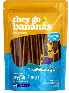Dog Treats |Grain Free Dental Fresh Chews | Banana & Mint Flavor, Irresistible & Healthy Dog Treats | (11.3 oz, 8 Chews - Large Breeds)