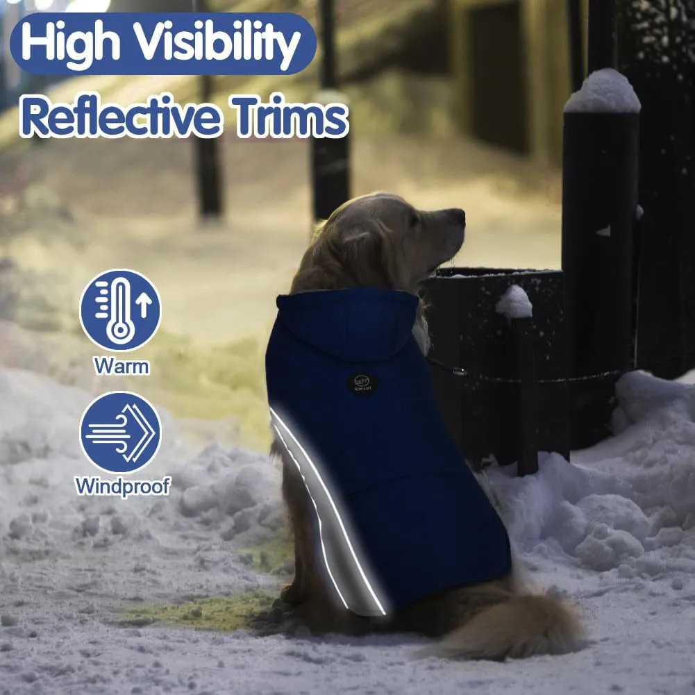 EMUST Dog Winter Coats with Hood, Windproof Jackets for Small Dogs, Puppy Apparel for Cold Weather, S/Blue