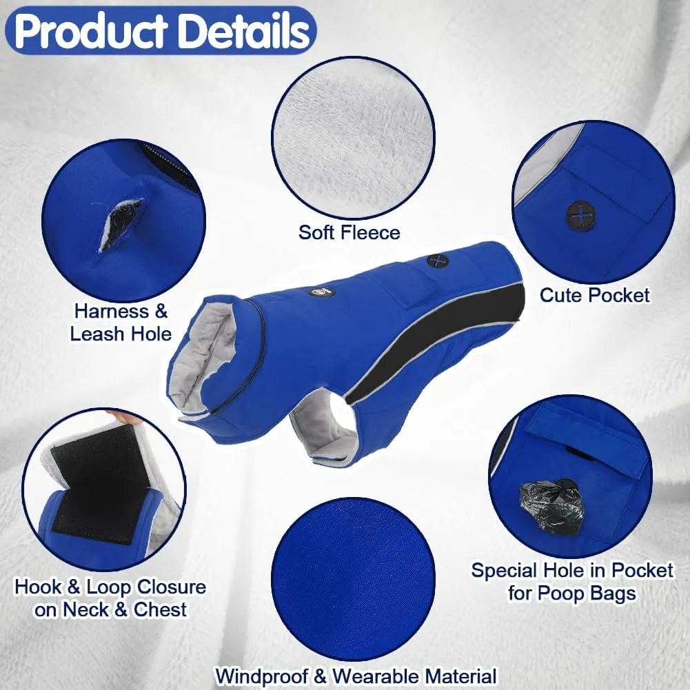 EMUST Dog Winter Coats with Hood, Windproof Jackets for Small Dogs, Puppy Apparel for Cold Weather, S/Blue