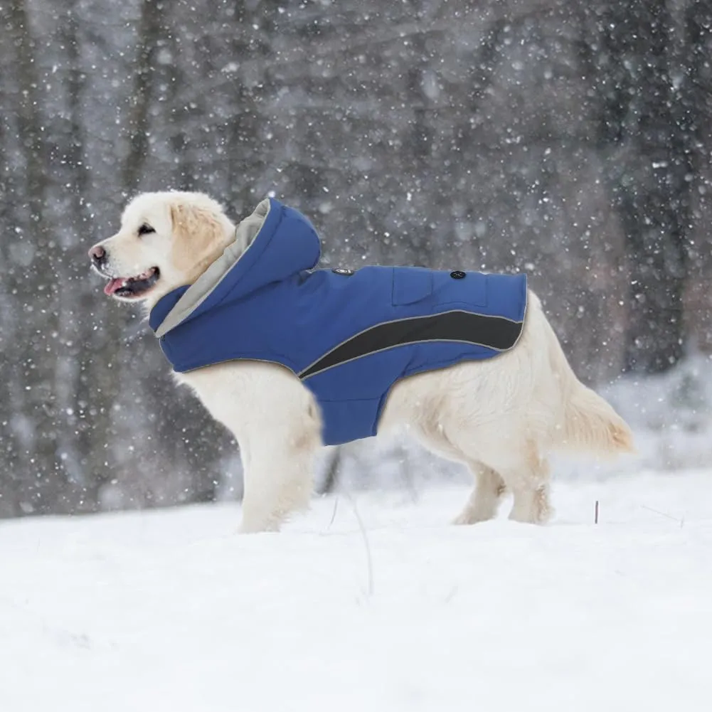 EMUST Dog Winter Coats with Hood, Windproof Jackets for Small Dogs, Puppy Apparel for Cold Weather, S/Blue