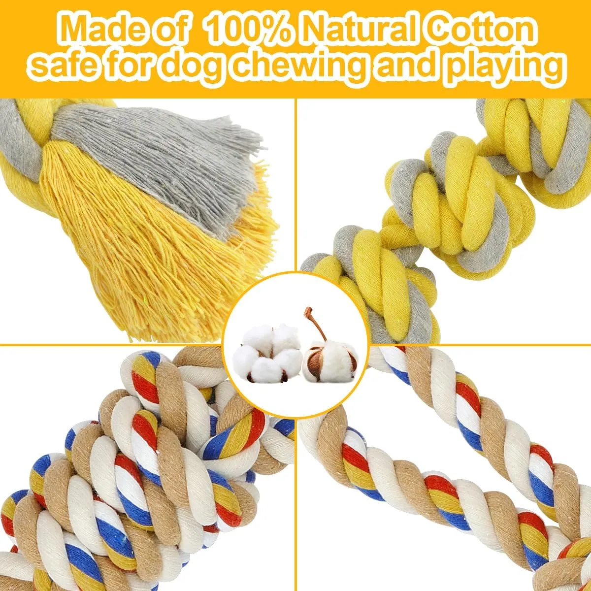 ETACCU Dog Rope Toys for Large & Medium Dogs, 2 Pack 22 Inch Tug of War Dog Toy for Aggressive Chewers, 100% Cotton Rope Dog Toys for Medium to Large Breed, Indestructible Dog Rope Toy