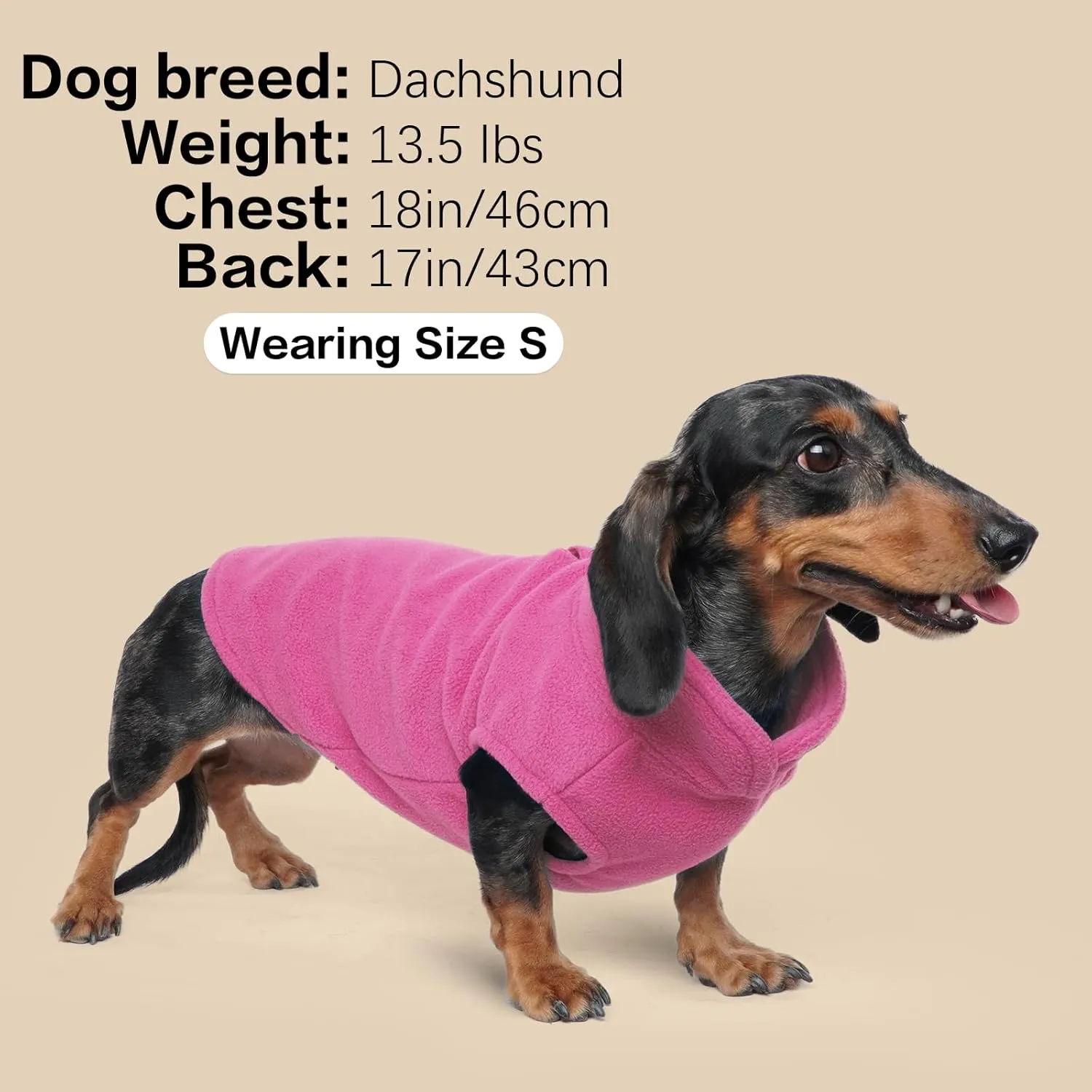 FUAMEY Fleece Vest, Warm Sweatshirt Puppy Stretchy Sweater Pullover Turtleneck Coat Winter Jacket With Leash Hole, Dachshund Sweaters Yorkie Clothes for Small Medium Large Dogs Pink M
