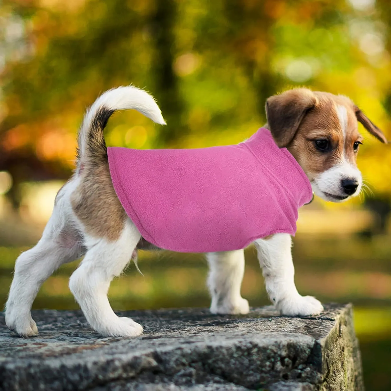 FUAMEY Fleece Vest, Warm Sweatshirt Puppy Stretchy Sweater Pullover Turtleneck Coat Winter Jacket With Leash Hole, Dachshund Sweaters Yorkie Clothes for Small Medium Large Dogs Pink M