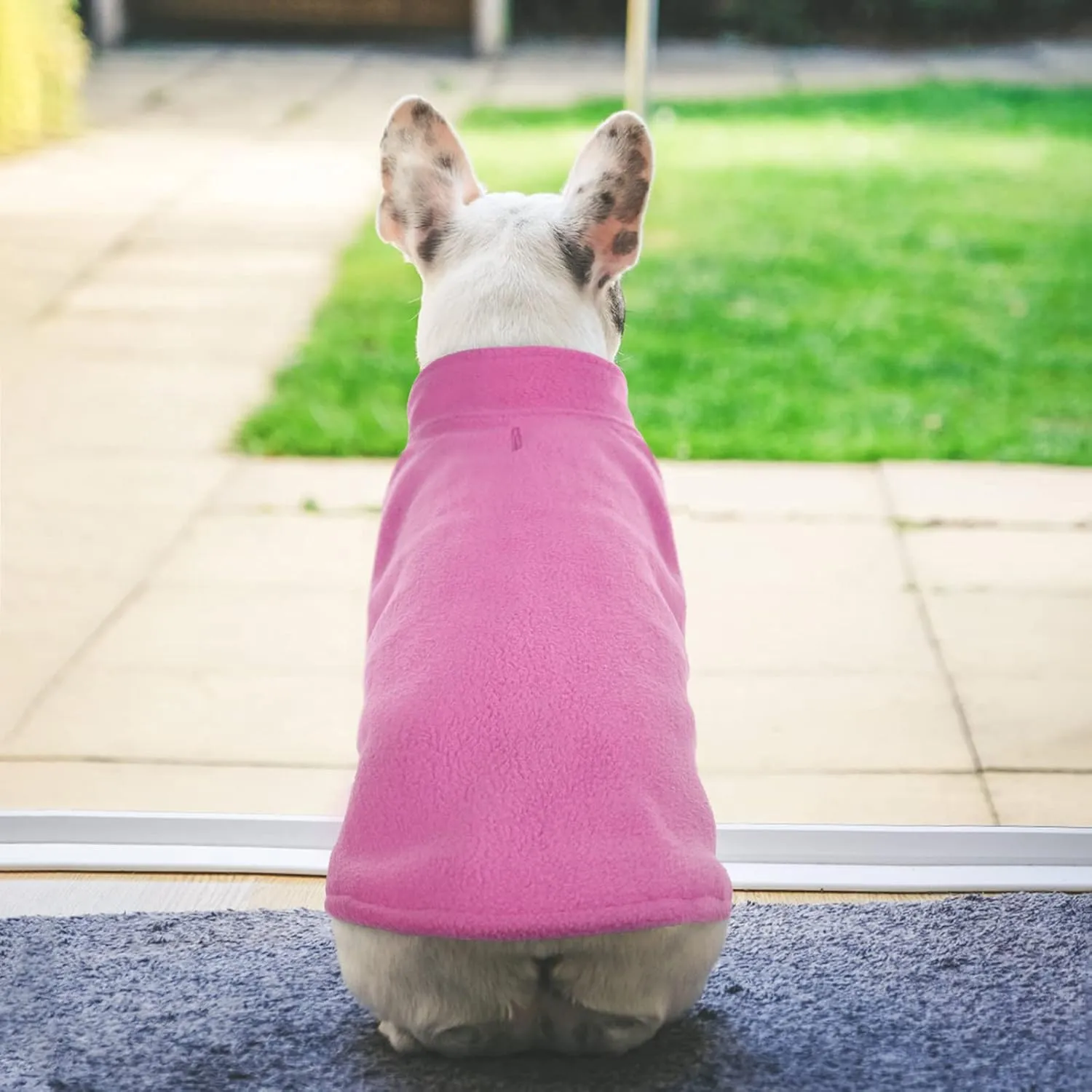 FUAMEY Fleece Vest, Warm Sweatshirt Puppy Stretchy Sweater Pullover Turtleneck Coat Winter Jacket With Leash Hole, Dachshund Sweaters Yorkie Clothes for Small Medium Large Dogs Pink M