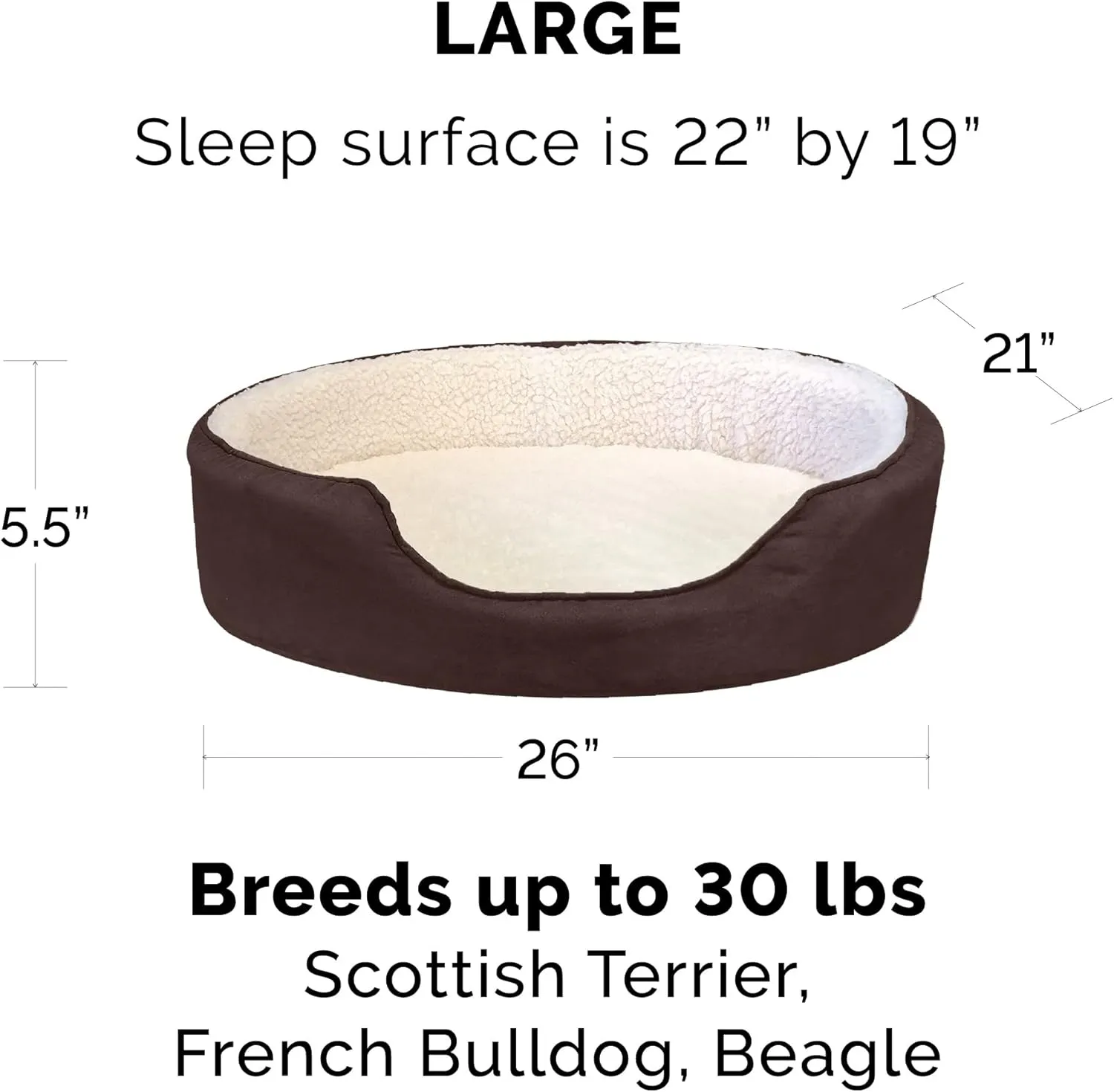 Furhaven Orthopedic Dog Bed for Large/Medium Dogs w/ Removable Washable Cover, For Dogs Up to 30 lbs - Sherpa & Suede Oval Lounger - Espresso, Large