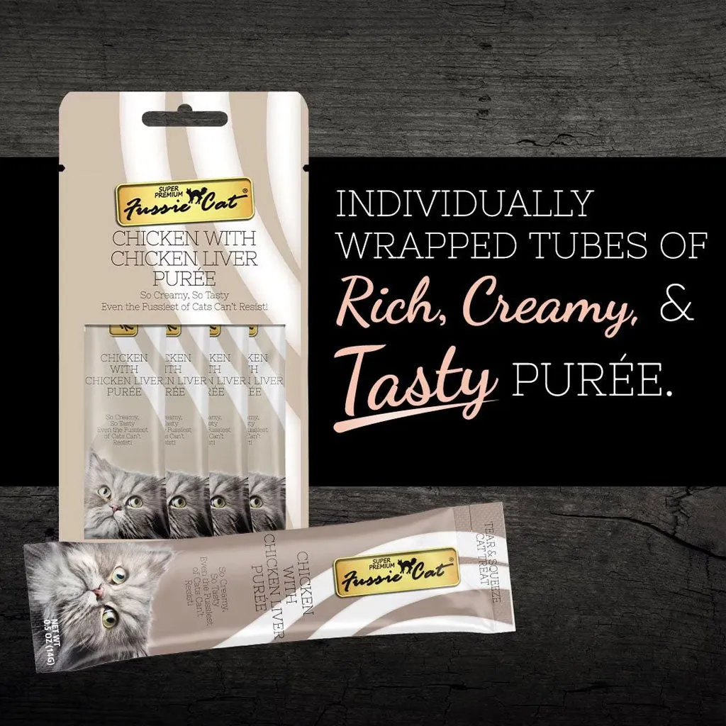 Fussie Cat Chicken with Chicken Liver Puree Lickable Cat Treats, 0.5-oz x 4-tubes