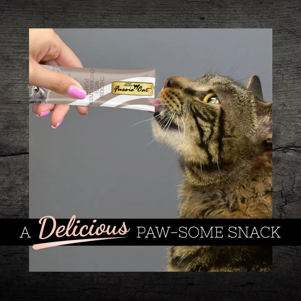 Fussie Cat Chicken with Chicken Liver Puree Lickable Cat Treats, 0.5-oz x 4-tubes