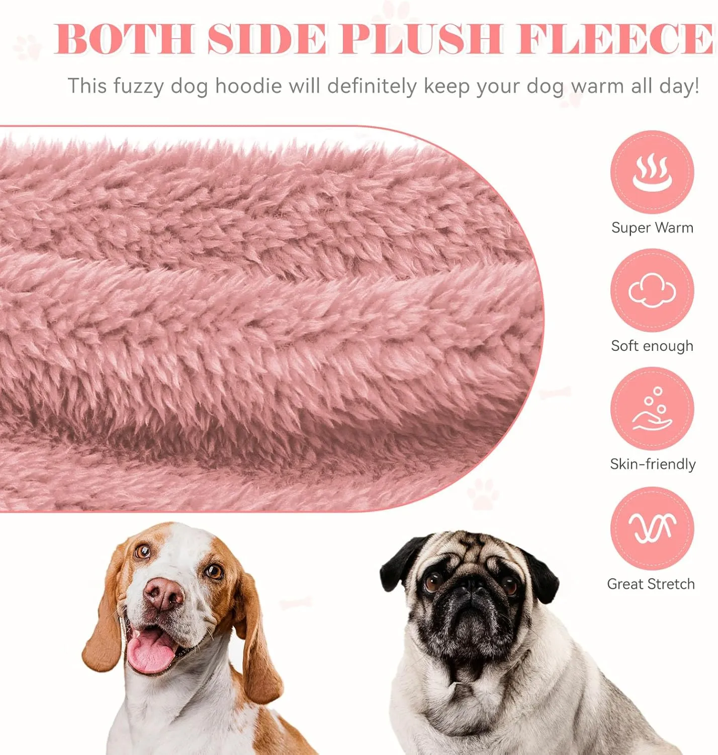 Fuzzy Dog Sweaters for Small Dogs Dog Hoodie Soft Double-Sided Plush Fleece Sweater Clothes Coats Hoodie Sherpa Hooded Sweatshirt(Pink-S)