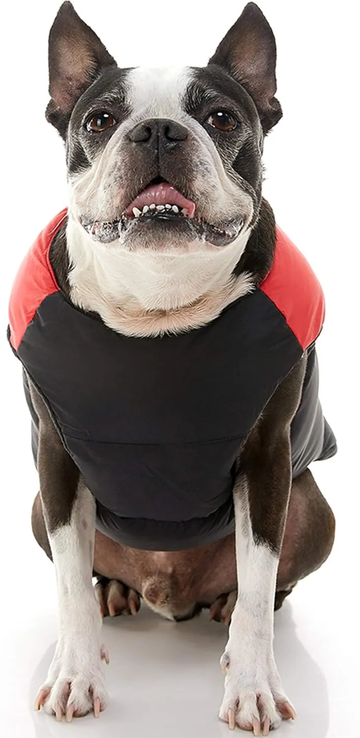 Gooby Padded Vest Dog Jacket - Red, Large - Warm Zip Up Vest Fleece Jacket with Dual D Ring Leash - Winter Water Resistant Sweater - Clothes for Small and Medium Dogs