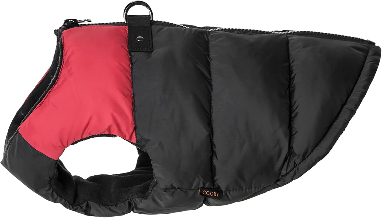 Gooby Padded Vest Dog Jacket - Red, Large - Warm Zip Up Vest Fleece Jacket with Dual D Ring Leash - Winter Water Resistant Sweater - Clothes for Small and Medium Dogs
