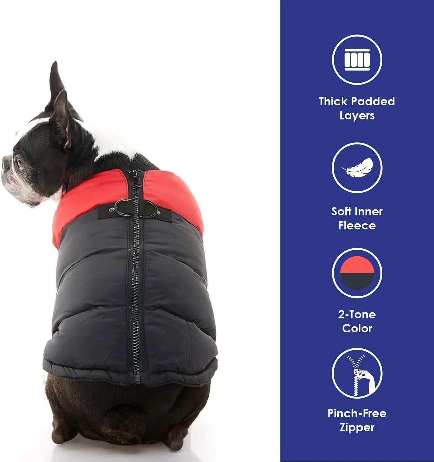 Gooby Padded Vest Dog Jacket - Red, Large - Warm Zip Up Vest Fleece Jacket with Dual D Ring Leash - Winter Water Resistant Sweater - Clothes for Small and Medium Dogs