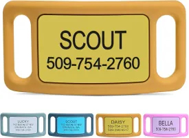 GoTags Silent Dog Tag, Personalized Engraved Silicone and Cat Name Pet ID Tags, Soundless Quiet Slide On Nameplate for Collars, No More Jingling Tags (Yellow, Large)