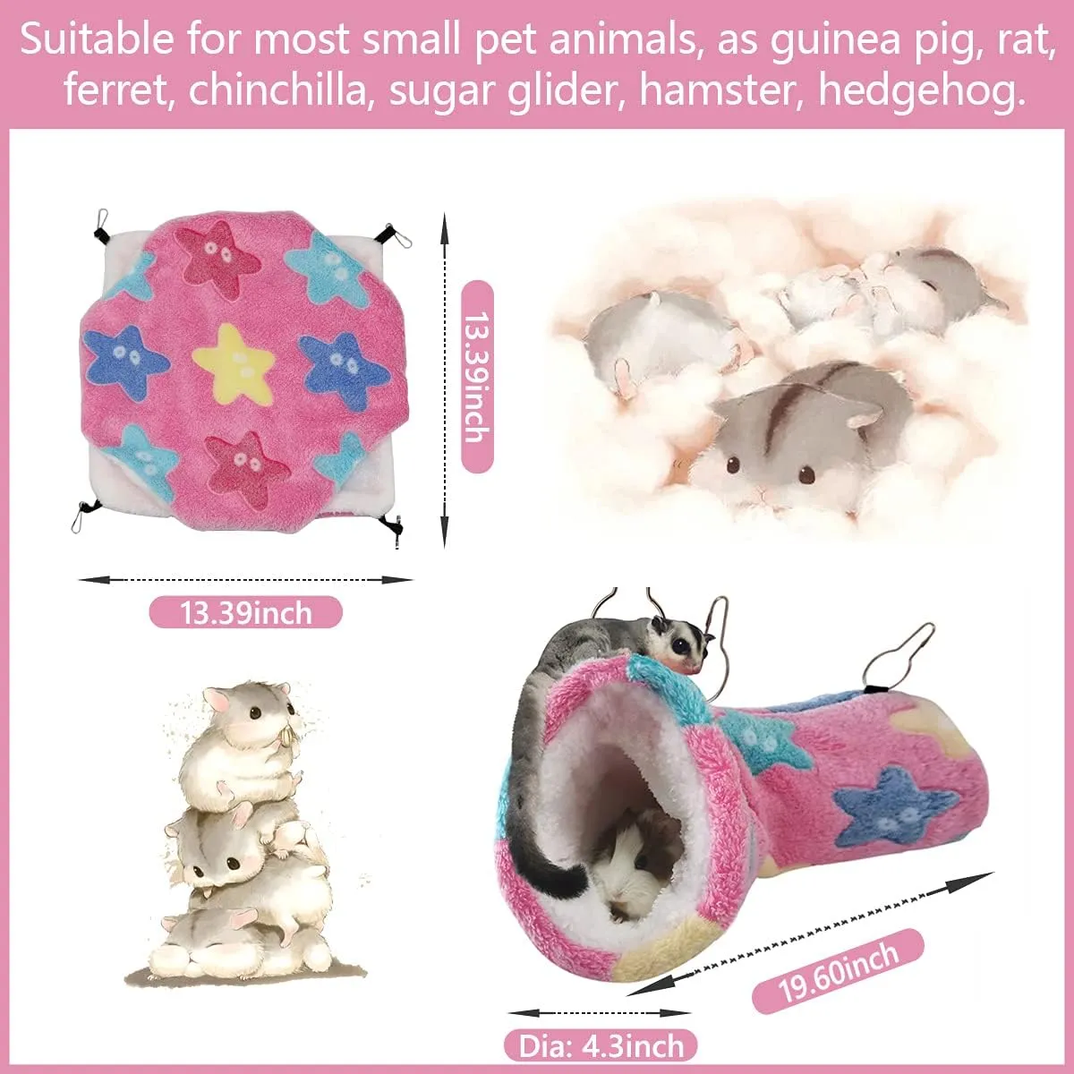 Guinea Pig Ferret Rat Hammock Toy Small Animal Cage Accessories Hideout Tunnel & Bunkbed Hammock for Rat Ferret Guinea Pig Hamster Sugar Glider Chinchilla