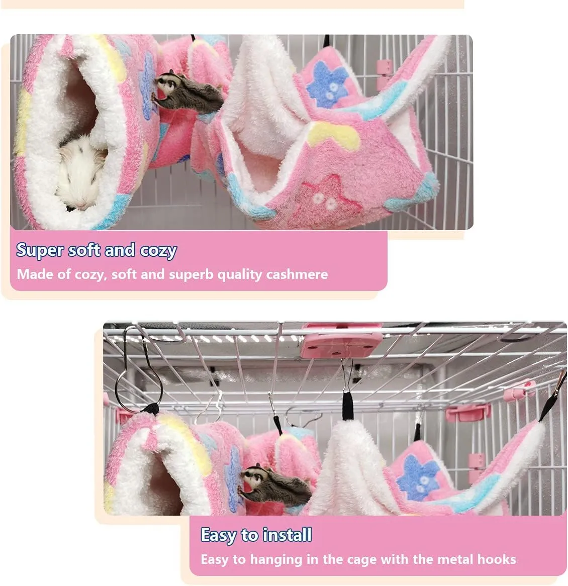 Guinea Pig Ferret Rat Hammock Toy Small Animal Cage Accessories Hideout Tunnel & Bunkbed Hammock for Rat Ferret Guinea Pig Hamster Sugar Glider Chinchilla