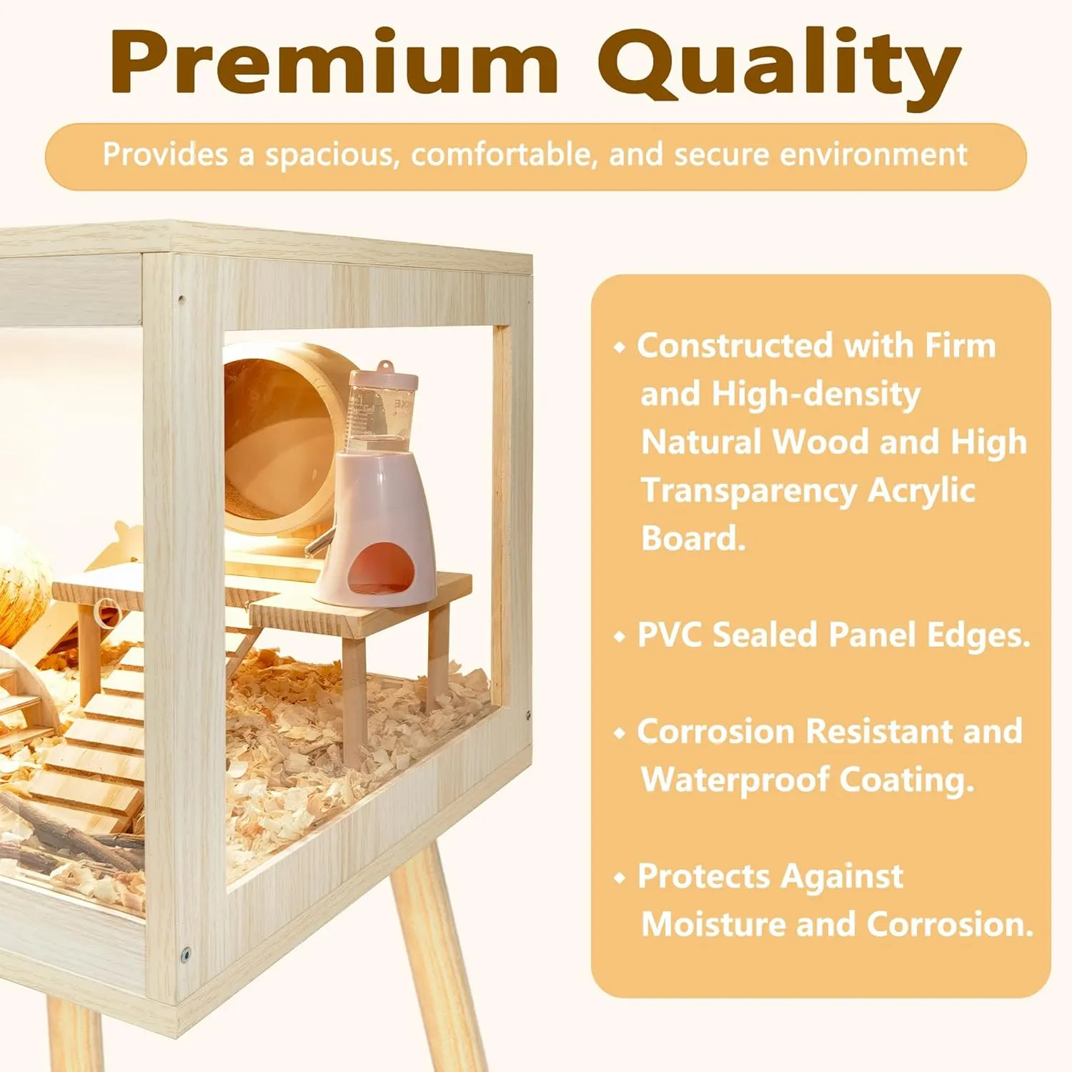 Hamster Cage Chewproof, Mice and Rat Habitat with Transparent Sides, Hamster Cage with Openable Mesh Top, Solid Built with Lock Design and Leg Stand, 24" Wide