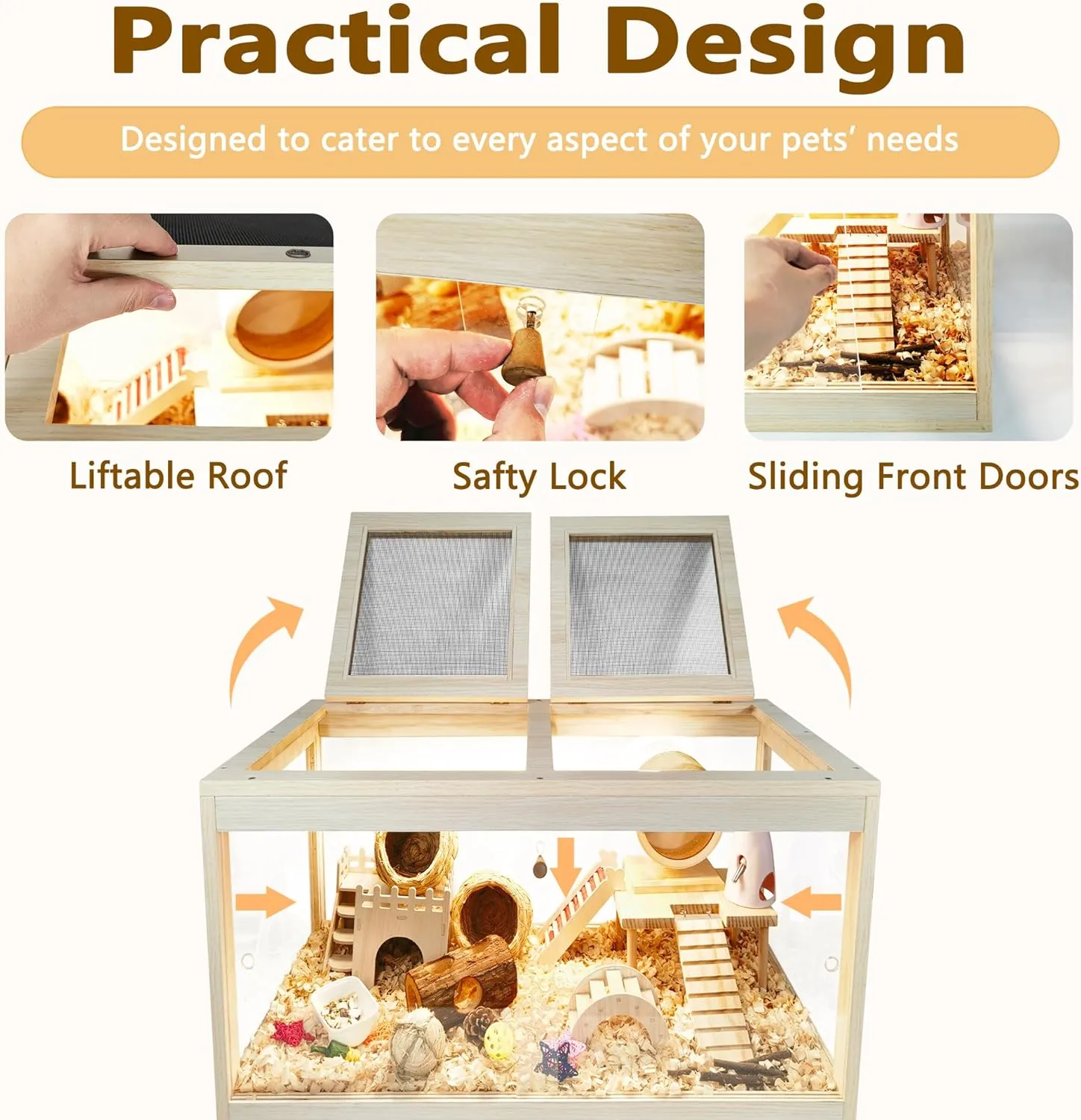 Hamster Cage Chewproof, Mice and Rat Habitat with Transparent Sides, Hamster Cage with Openable Mesh Top, Solid Built with Lock Design and Leg Stand, 24" Wide