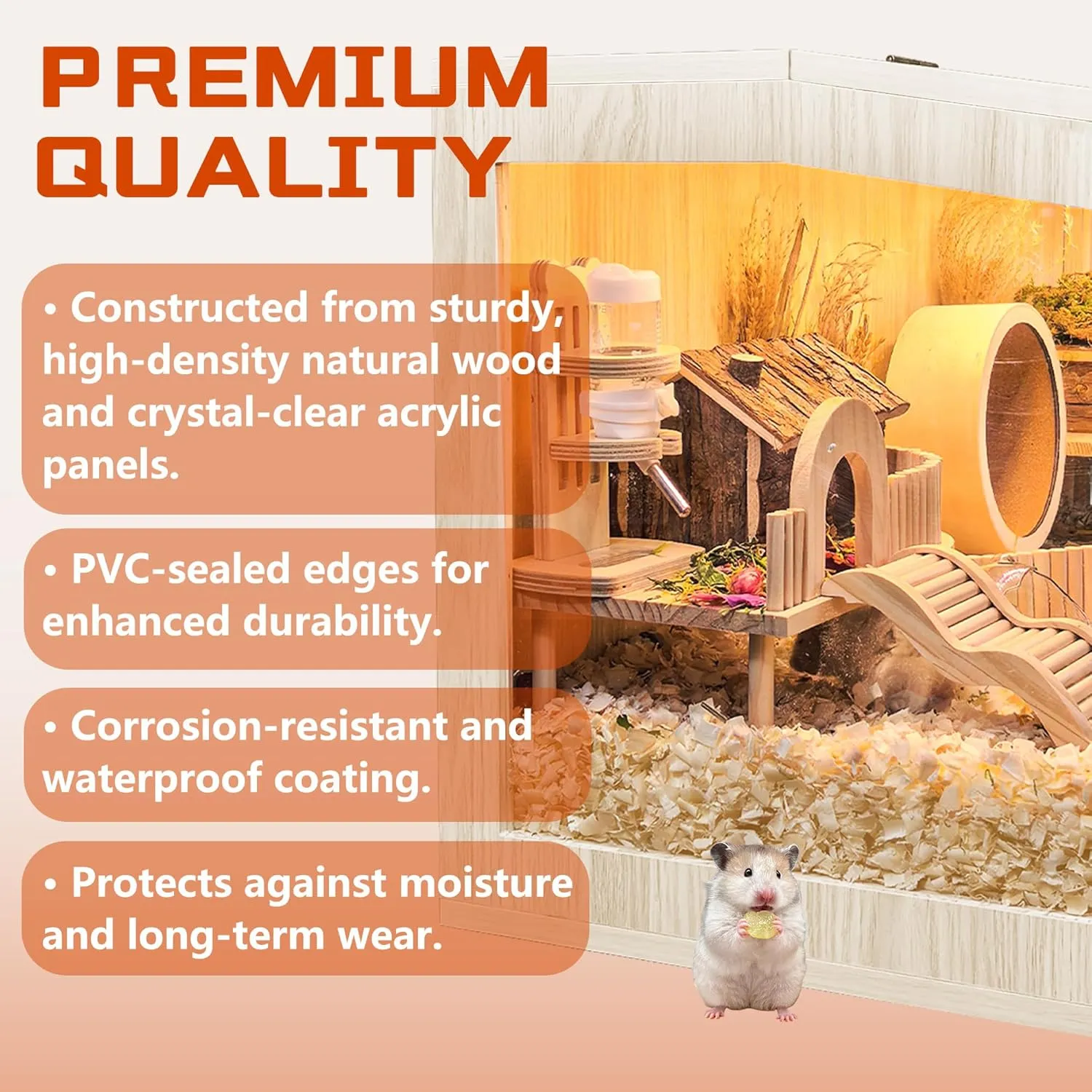 Hamster Cage Chewproof Wooden 24 Inch Guinea Pig Cages Mice and Rat Habitat Openable Top with Acrylic Sheets Solid Built