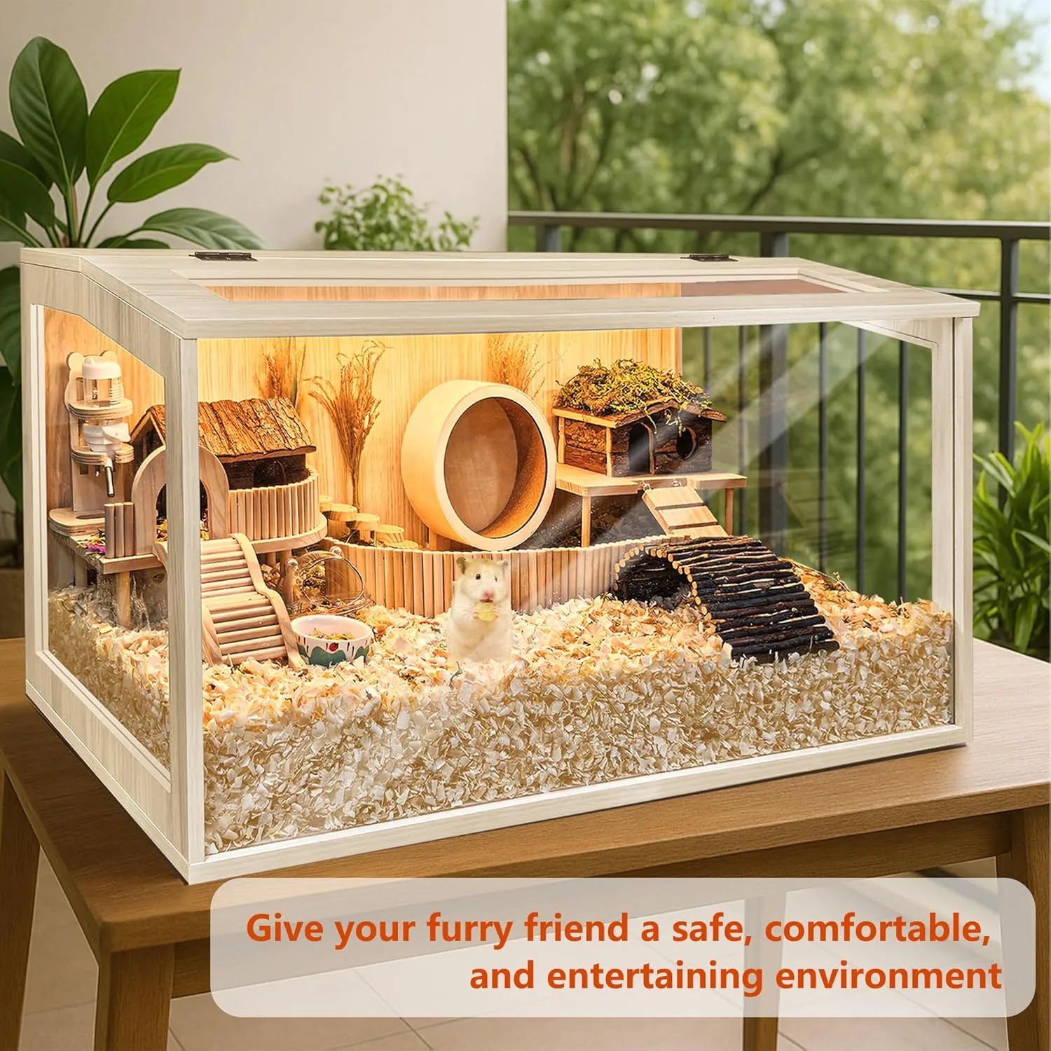 Hamster Cage Chewproof Wooden 24 Inch Guinea Pig Cages Mice and Rat Habitat Openable Top with Acrylic Sheets Solid Built